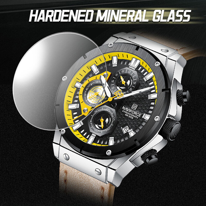 Zegarki NAVIFORCE 8027 męski sportowy wodoodporny zegarek na rękę moda wielofunkcyjny analogowy skóra Quartz męski zegar Reloj Hombre