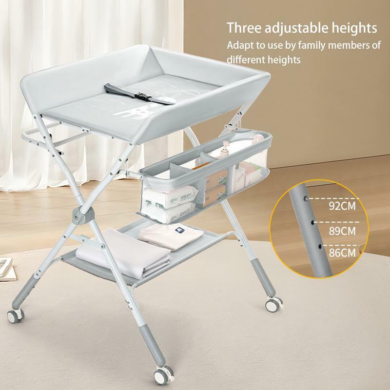Diaper Changing Station Foldable Diaper Changing Table With Wheels Toddler 0-6 Months Nursery Bathroom Large Organizers For