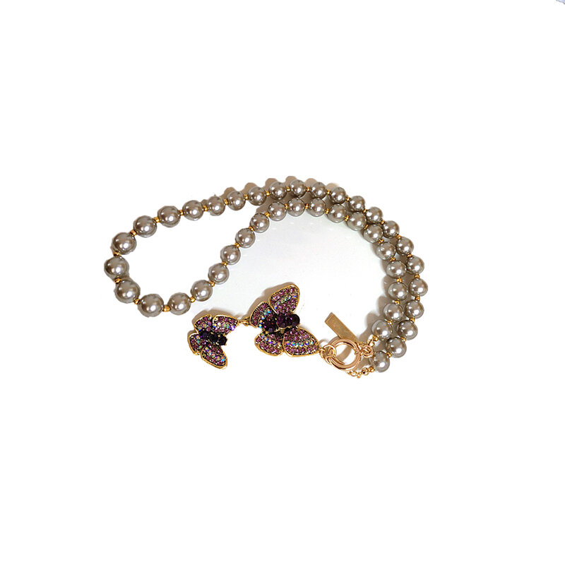Vintage Temperament Glas perle mit Schmetterling Anhänger Halsketten für Frauen Mädchen Party Geschenk Schmuck Großhandel