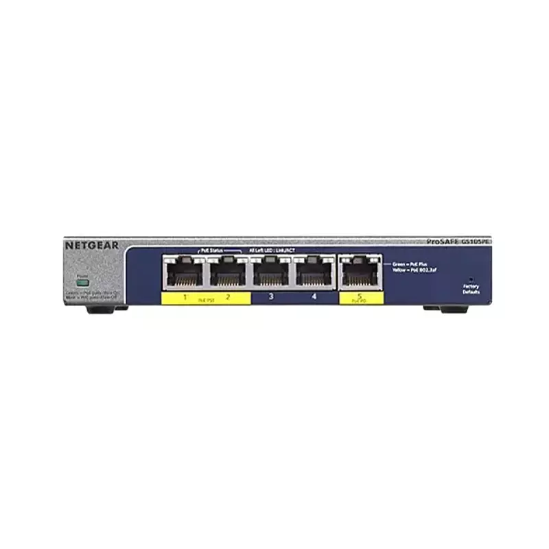 Коммутатор NETGEAR GS105PE Gigabit +, 5-портовый выключатель Ethernet + PoE Direct/PoE с 2-портовым выходным портом PoE