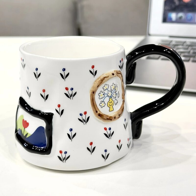 Hand-Painted Flower Tea Cup Ceramic Mug Home Office Drinkware Cup Tea Coffee Milk Juice Water Bottle Creative Gift for Her