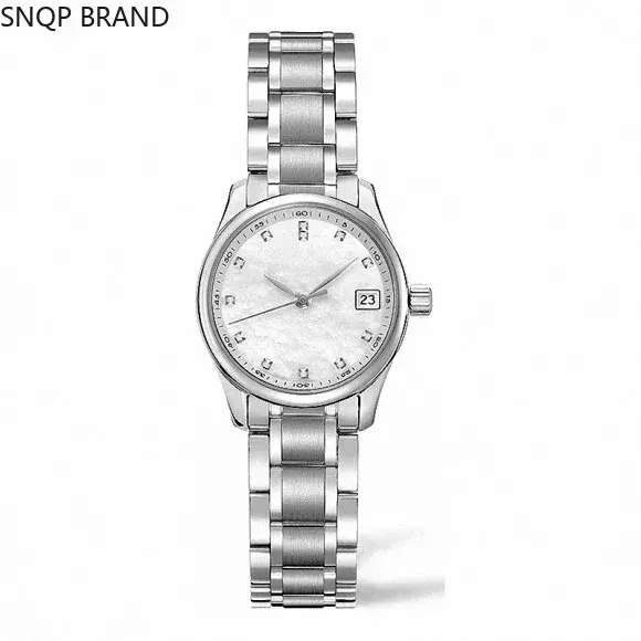 Luxury New Female Quartz Watch Stainless Steel Bracelet Blue Diamonds Dial Calendar Black Leather