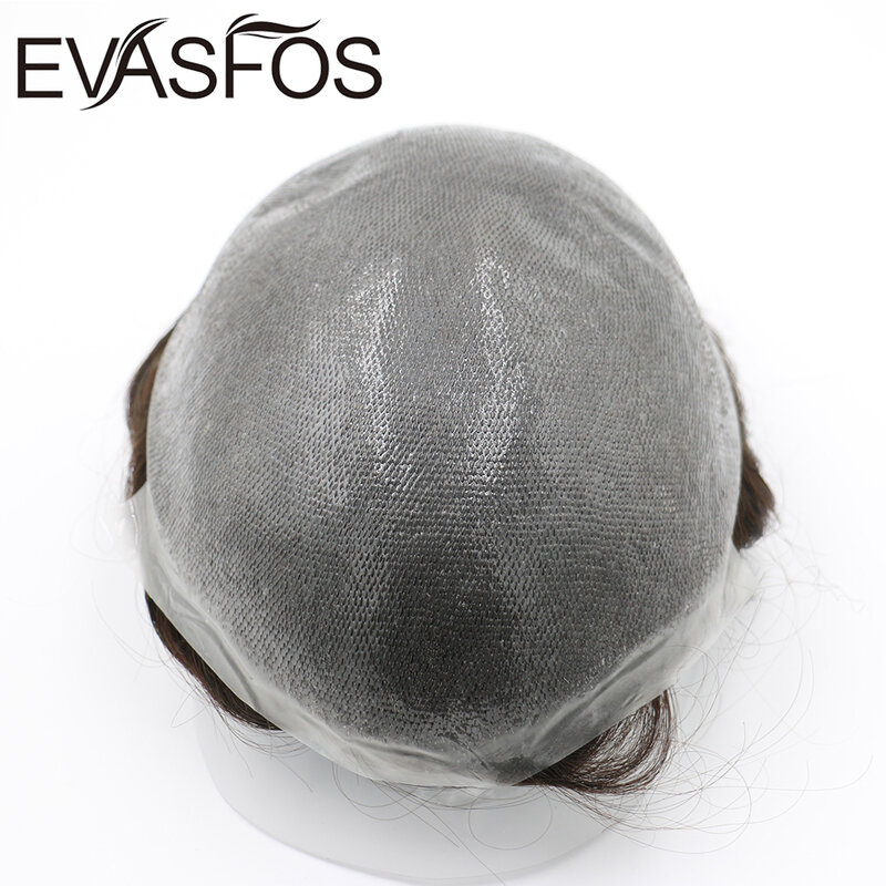 V-loop pele PU toupee para homens, sistema durável de perucas, prótese de cabelo masculino, unidade capilar, 0,08mm, 100% humano