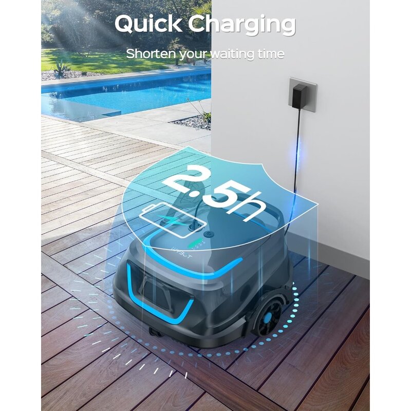 Pool Vacuum with 4 Cleaning Cycles, Double Filters, Robotic Pool Cleaner Last 120 Mins, 2.5H Fast Charging, LED Indicators