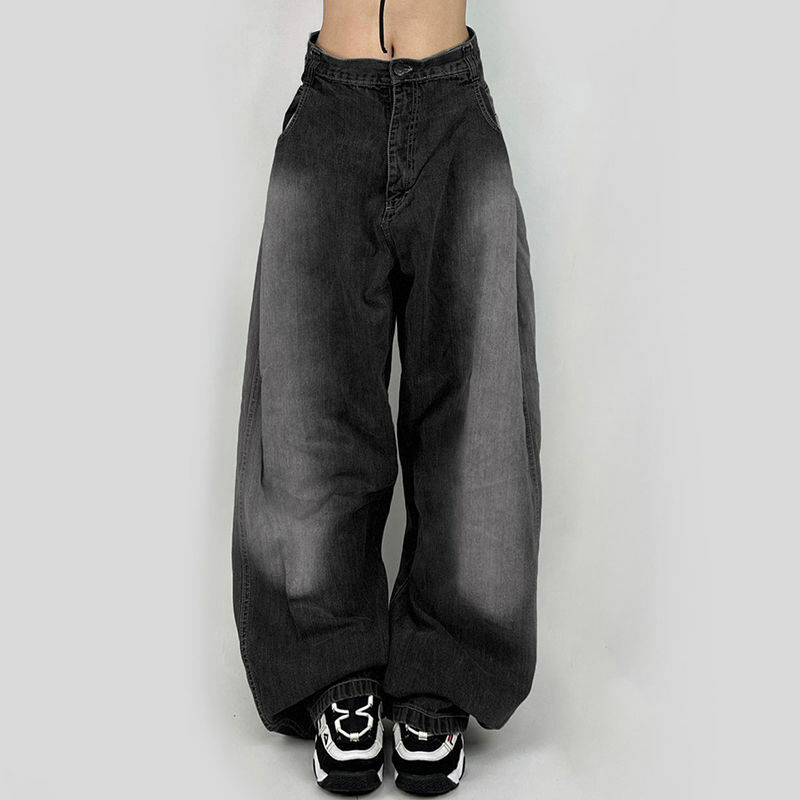 Deeptown Y2k Jeans Vintage, celana Denim kaki lebar longgar Harajuku, celana Goth Hip Hop Amerika untuk jalanan