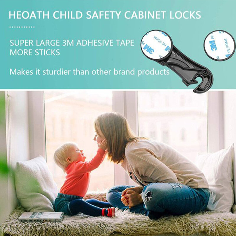 10pcs Durable Cabinet Drawer Black Protective Baby Safety Lock Kitchen Closet Refrigerator Child Proof Home No Drilling Cupboard