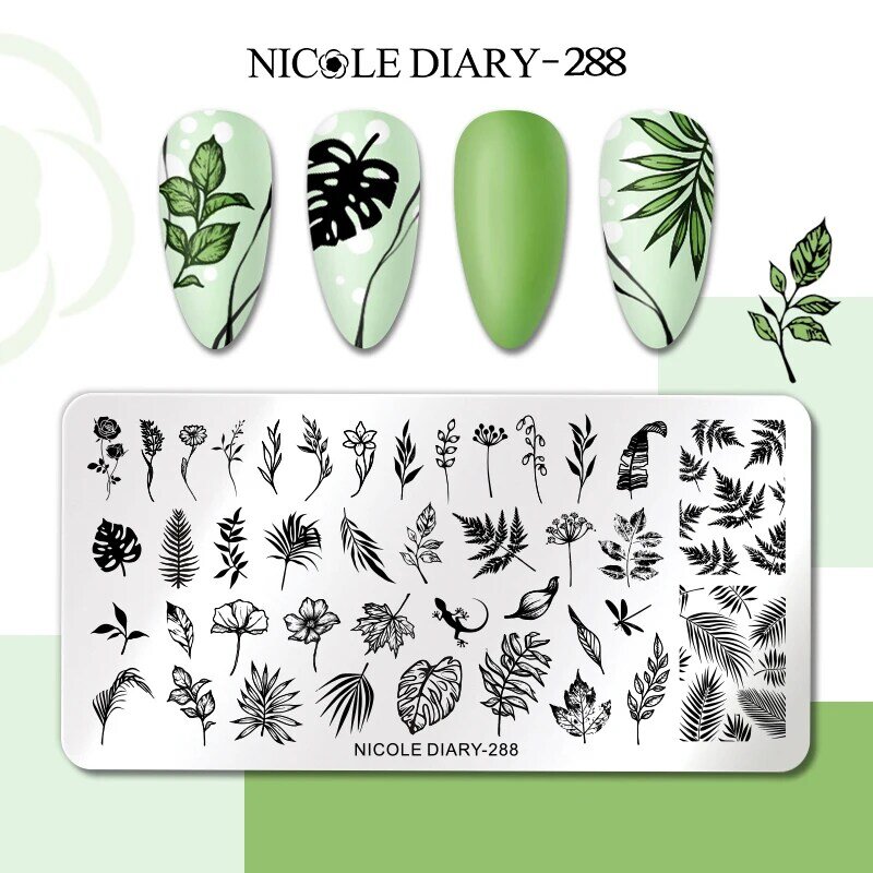 NICOLE DIARY Flower Leaves Nail Stamping Plates Leaf Floral Butterfly Line Printing Stencil Nail Stamp Templates Nail Art Tools