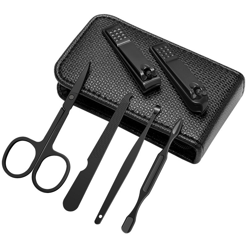 Stainless Steel Nail Clipper Sets Best Gift Green 6 Pcs Manicure Set With Leather Case Professional Foot And Face Care Tool Kits