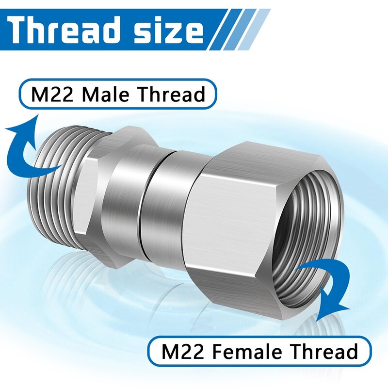 Pressure Washer Swivel 3/8 NPT and M22 14mm Male Thread Fitting Stainless Steel 360° Kink Free Gun to Hose Fitting 4500 PSI