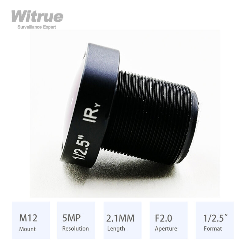 Объектив рыбий глаз Witrue, 2,1 мм, HD, 5 МП, формат F2.0, 1/2, 5 дюймов, M12, крепление для камер видеонаблюдения