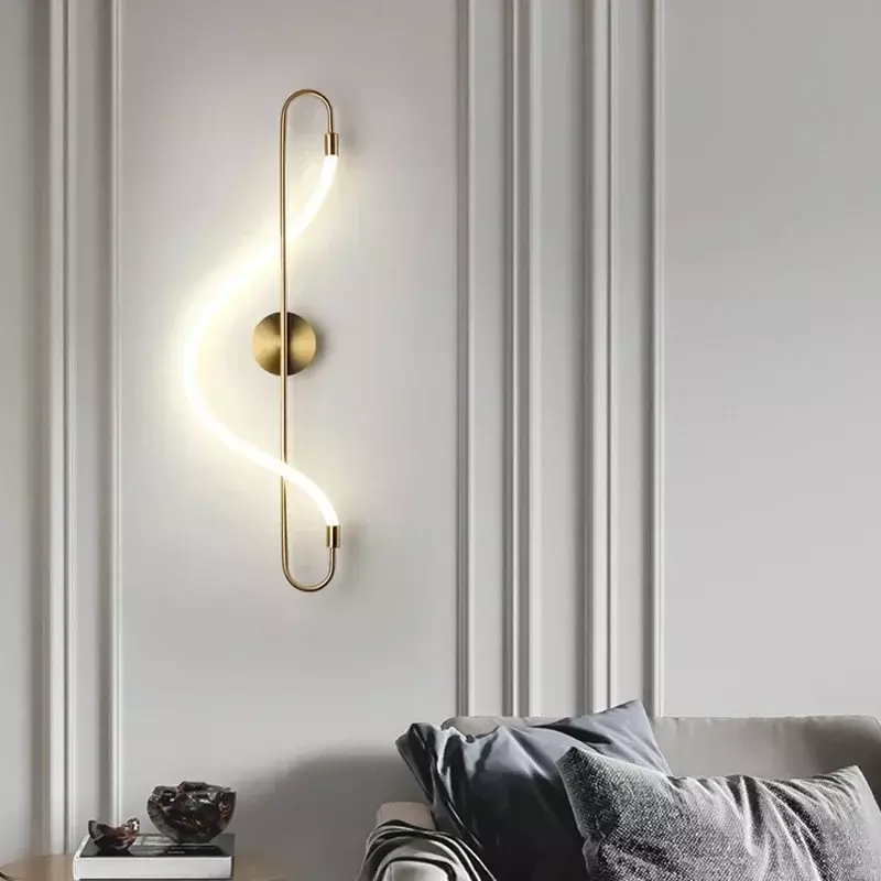 Lámpara de pared LED de diseño, luz moderna para sala de estar, mesita de noche, Fondo de dormitorio, líneas de cobre, candelabro de iluminación interior de hierro