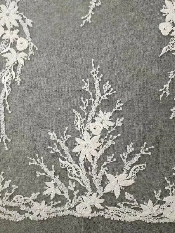 Tela de encaje de flores con lentejuelas para vestido de novia, tejido elegante, a la moda, 2024