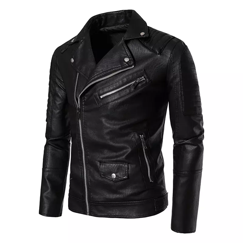 2024 Autumn Winter Men Black Pu Jacket Men Slim Fashion Motorcycle Biker Leather Jacket Male Trendy Handsome Jackets