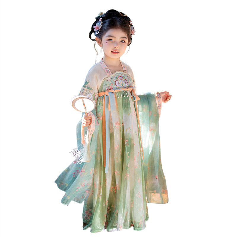 Terno bordado infantil, hanfu, vestido de princesa, roupa de fada, traje antigo, chinês tradicional, novo, primavera, verão