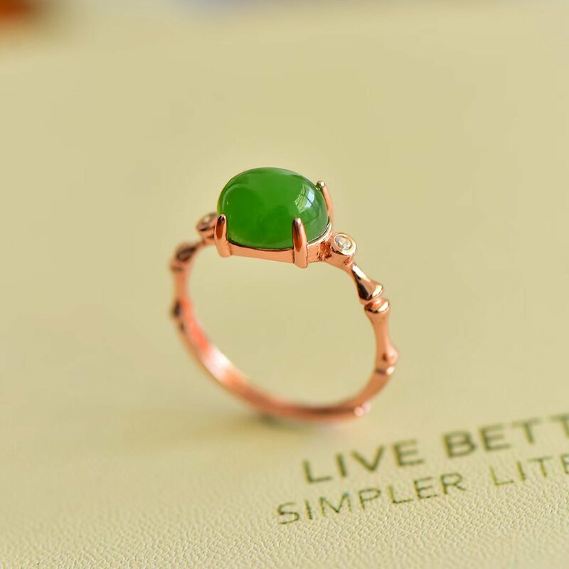 S925 cincin JASPER bertatahkan perak perhiasan wanita Sterling Natural Hetian Jade cincin dapat disesuaikan gaya anak perempuan liontin perhiasan hadiah