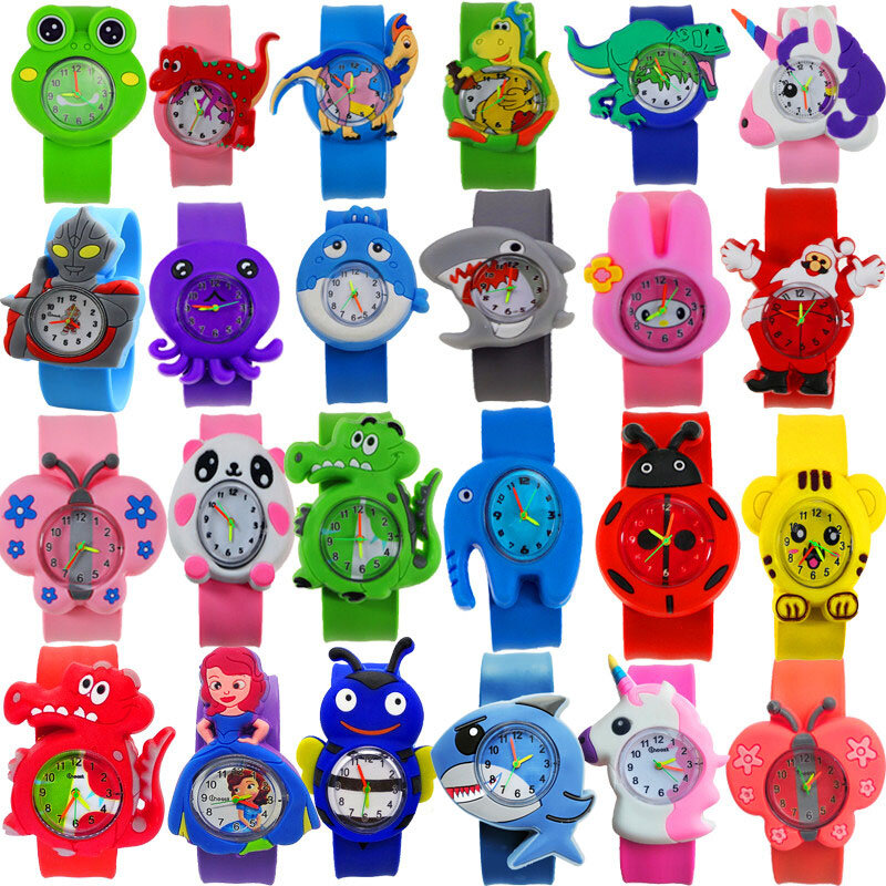 24 Animal Family Cartoon Children Watch Flapping Strap Dinosaur Crocodile Unicorn Shapes Kids Watches for Boys Girls Gift Clock