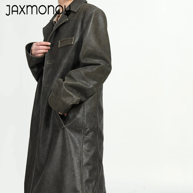 Женское пальто из овчины Jaxmonoy, тренчкот из натуральной кожи на весну и осень, Женская длинная куртка из натуральной кожи, Новое поступление 2024