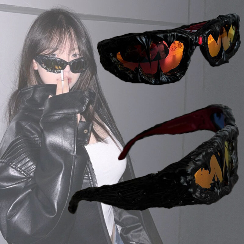 Готические темные лазерные фотообои в стиле панк, унисекс, черные полимерные солнцезащитные очки дьявола, очки в стиле хип-поп, аксессуары для Хэллоуина, реквизиты, подарки