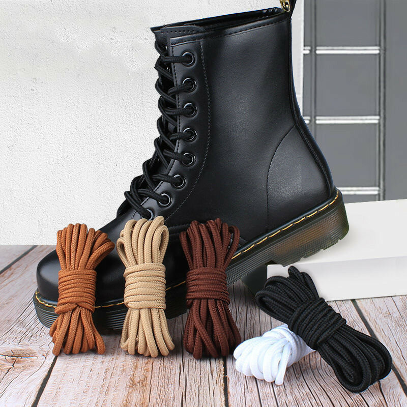 2pcs/ Pair Round Solid Polyester Black Brown Shoelaces For Marten Boot Women Men Outdoor Hiking Boots Sports Shoes Lace Strings