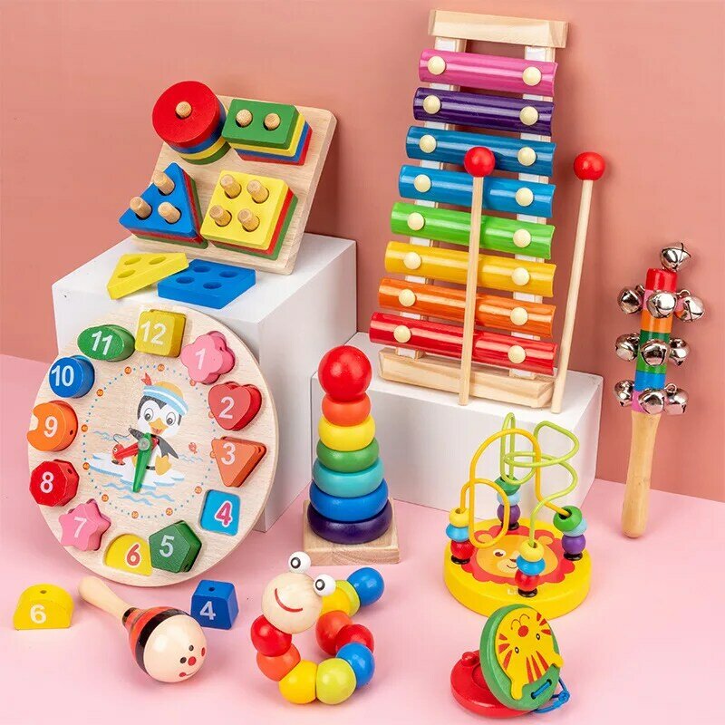 몬테소리 아기 장난감 어린이 조기 학습 게임 완구, 3D 나무 퍼즐, 교육용 나무 장난감, 1 2 3 세