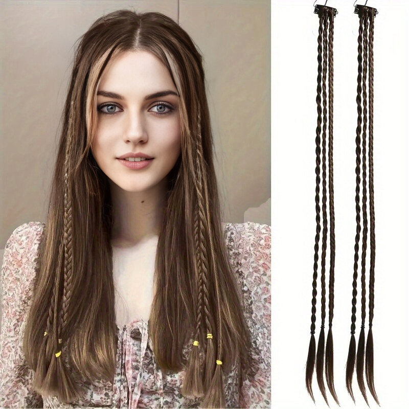 A long braid wig with three strands of hair woven into a composite clip It is a hair accessory for daily use at Christmas parti
