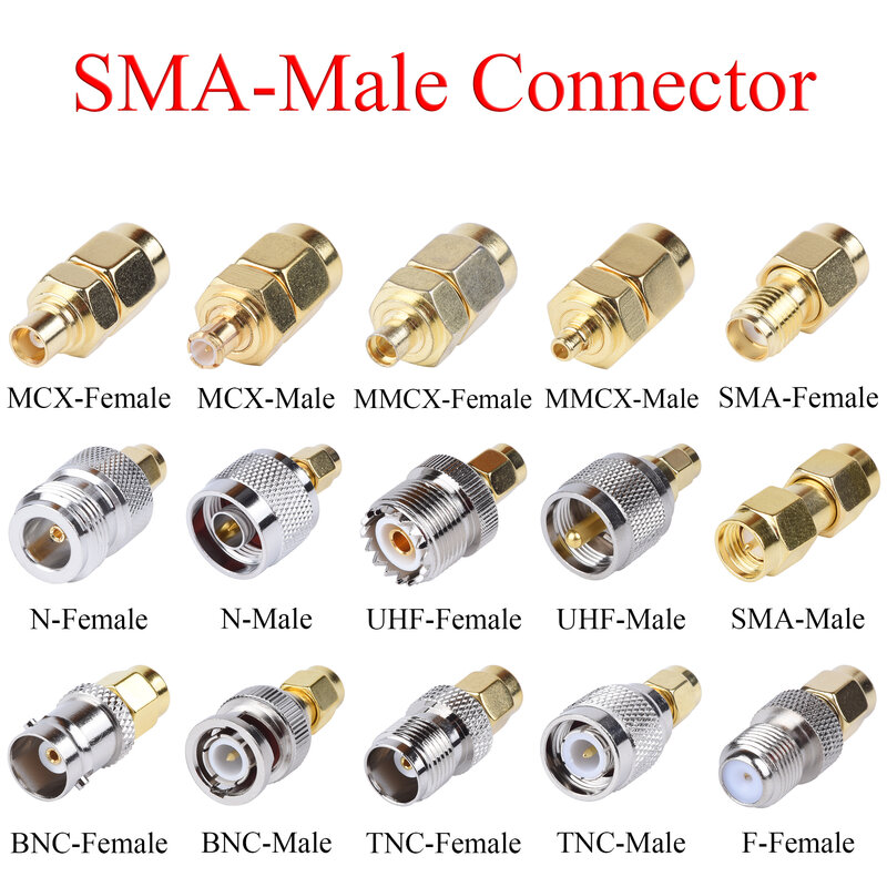 Connecteur coaxial RF SMA mâle vers BNC TNC MCX MMCX UHF N F, prise mâle/femelle, adaptateur Jack, utilisé pour antenne répéteur TV, 1 pièce