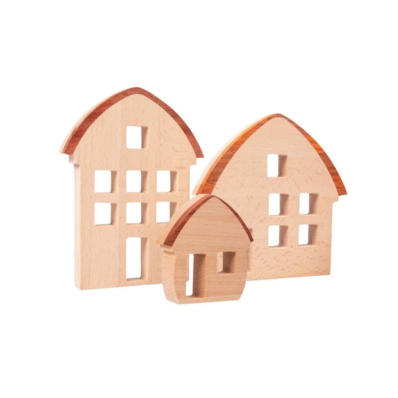 3 buah Set blok bangunan rumah kayu blok tanda kayu untuk pesta anak-anak prasekolah usia 4 hingga 8 ruang tamu