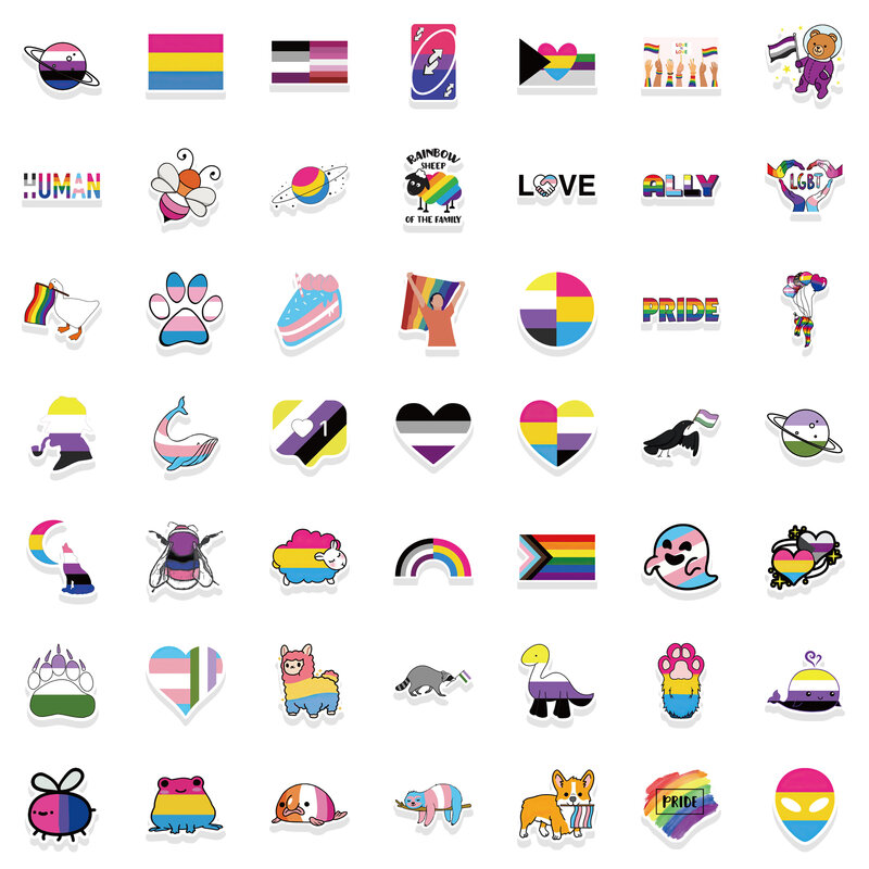 100pcs LGBTQ naklejki tęczowe lesbijskie biseksualne panseksualne transpłciowe naklejki na laptopa Graffiti etykiety winylowe naklejki zabawki