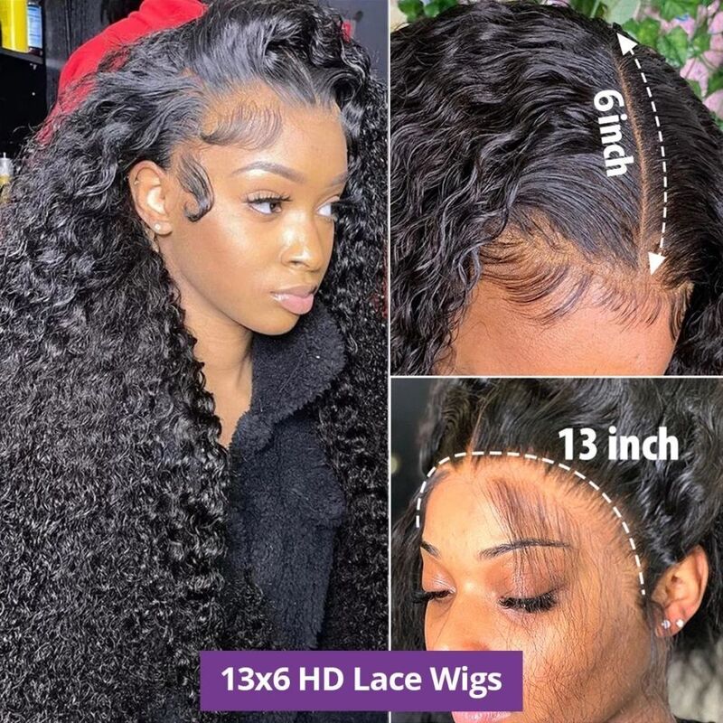Deep Wave 13x4 HD Transparent Lace Frontal Human Hair Wig 34Inch Brazilian Remy Water Wave Curly Hair 4x4 Closure Wigs For Women
