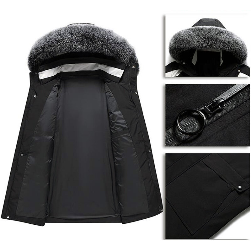 Jaqueta parka masculina-20 graus, casaco quente casual de inverno com capuz gola de pele para homens, corta-vento de comprimento médio