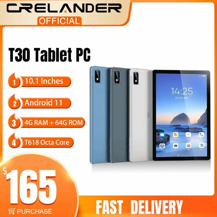 CRELANDER T30 Android Tablet Pc 10,1 Zoll 1920x1200 UNISOC Octa Core 4GB RAM 64GB ROM 5G WiFi GPS 4G Netzwerk Unterstützung Google Play