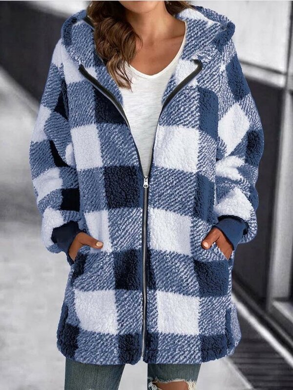 Autunno inverno Plaid cappotto di pelliccia sintetica donna Teddy Coat giacche con cappuccio donna Furry Teddy Bear giacca di peluche donna