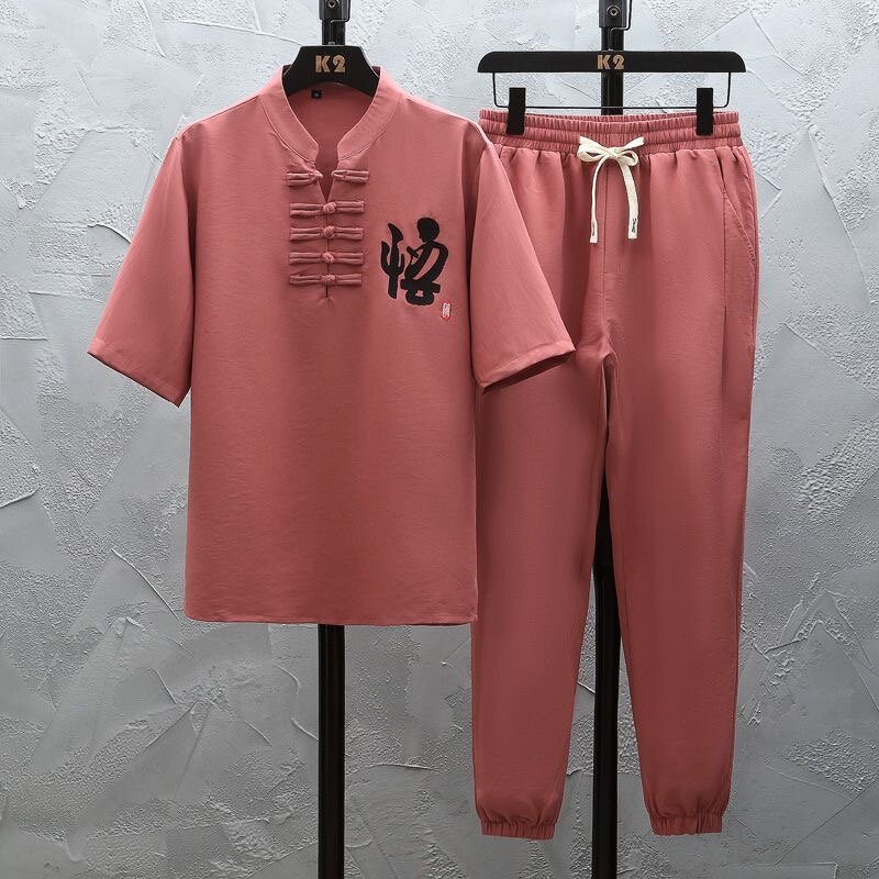 2024 Summer Fashion Sports t-shirt manica corta in cotone e lino Set da uomo Casual rilassato traspirante di alta qualità in due pezzi 4XL