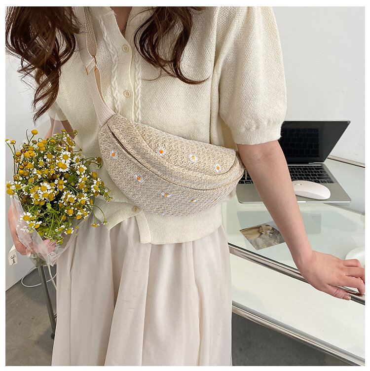 Женская сумка на пояс, соломенная плетеная Сумка через плечо для женщин, забавная сумка на лето 2024, модная женская нагрудная сумка для телефона
