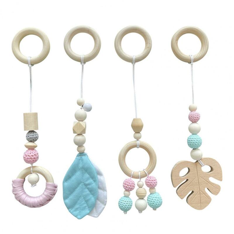 Hochet en bois à bords arrondis pour bébé, 4 pièces/ensemble, perles décoratives faciles à accrocher, anneau de dentition pour pépinière, offre spéciale
