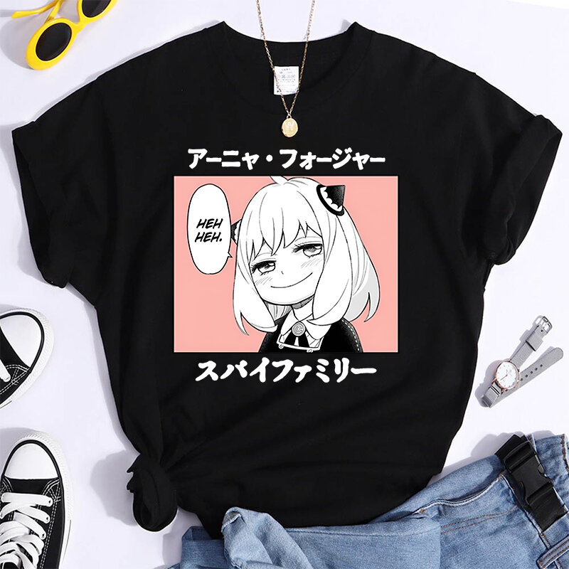 Moda damska zabawna koszulka z nadrukiem Anya Forger lato Unisex luźne koszulki w dużych rozmiarach koszula z motywem Anime