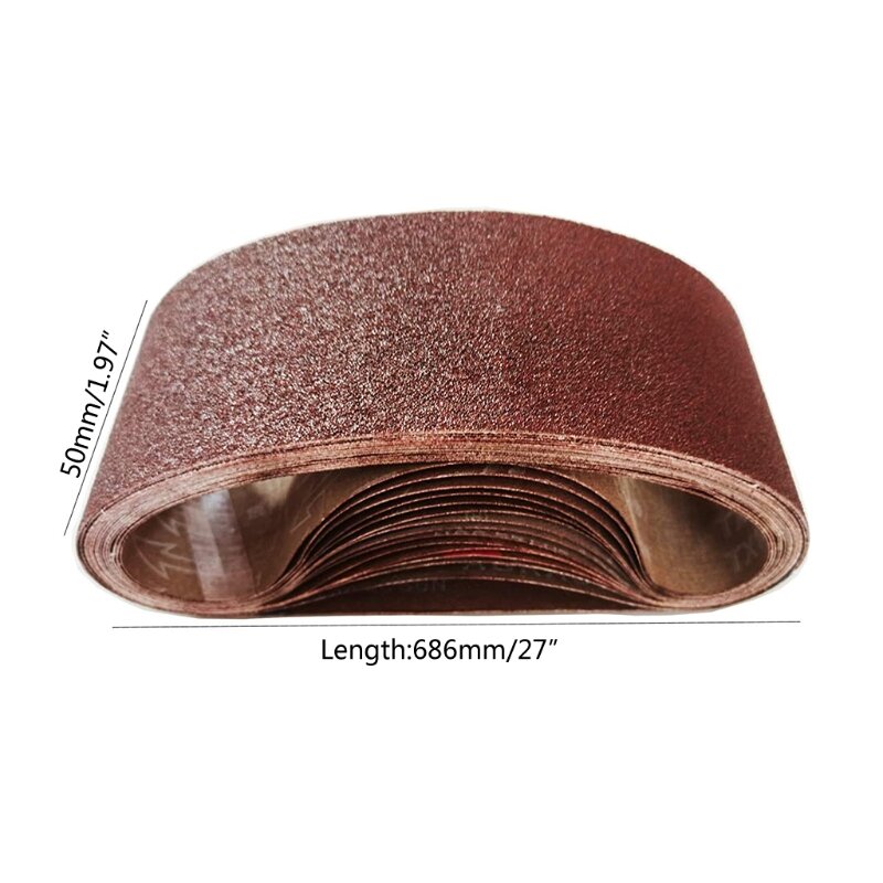 M6CF 120-1000 Grit Pengamplasan Band Kayu Logam Lembut Merah-cokelat 7 Buah Pengamplasan 50X686Mm