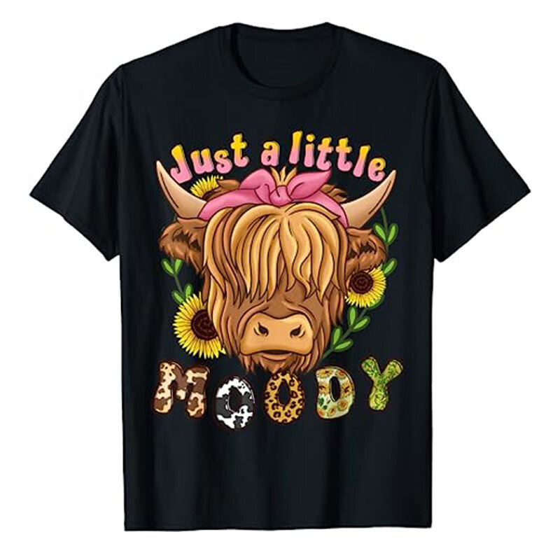 Camiseta de vaca escocesa de Highland para mujer, Blusa de manga corta con estampado Floral para amantes de los animales