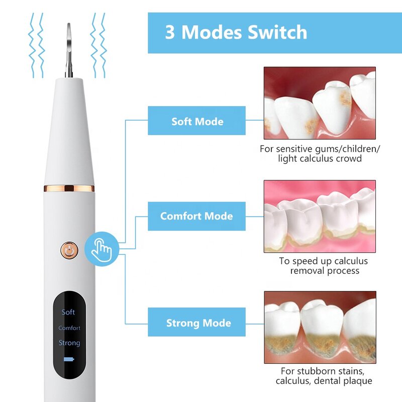Ultrasonic Dentes elétrico limpador, Scaler dental, Placa tártaro mancha, Removedor de cálculo, Ferramenta de clareamento