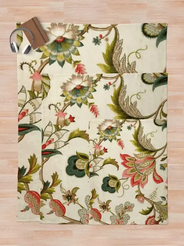 Jacobean-Cobertor De Lance De Padrão De Bordado De Crewel Floral, Arte Digital, Pintura Vetorial, Sulcos Macios Fofos, Cobertores De Cama Para O Inverno