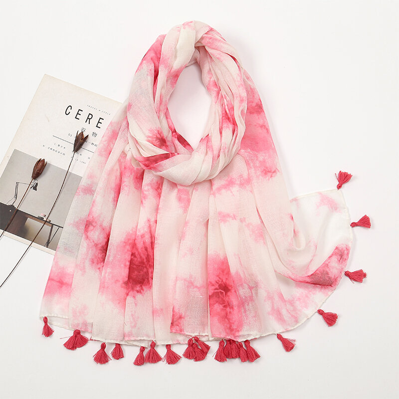 우아한 꽃 프린트 히잡 코튼 비스코스 태슬 숄, 여성용 패션 비치 롱 스카프, 숙녀 꽃 머리 스카프, 180x90cm