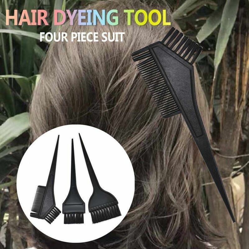 4Pcs/Set Black Barber Hairdressing Salon Tint Comb Hair Colouring Brush Dye Bleaching Bowl