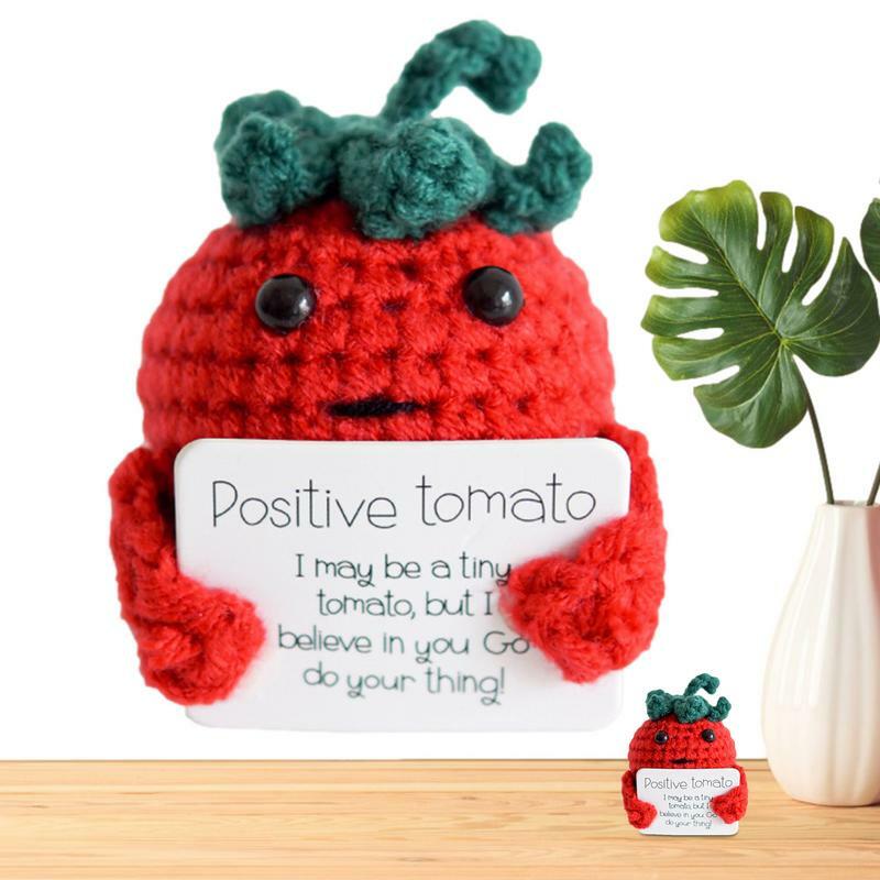 Inspiring Tomato Handmade Tomato Plush With Inspiring Card Funny Crochet Plushies Cute Crocheted Stuffed Animals For Friends