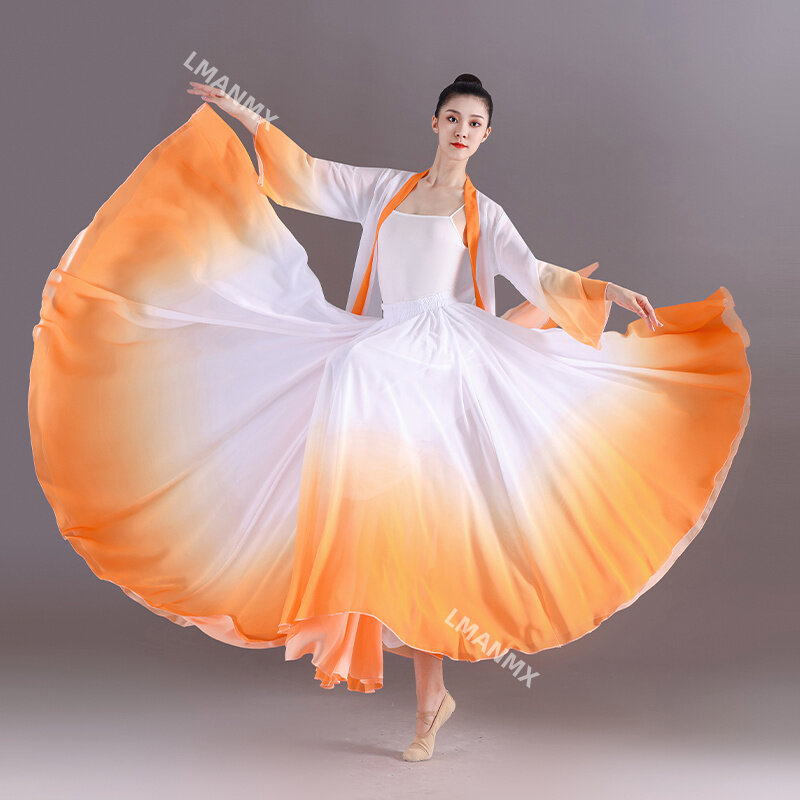 Faldas de baile de Ballet para mujer, ropa de baile clásica, elegante, larga, degradada, fluida, para práctica de gimnasia, 360 grados