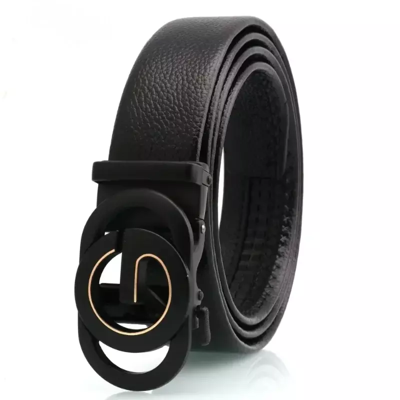 Cinturón de diseñador de marca de alta calidad para hombre, hebilla con letras, lisa, perforada, versátil, de dos capas, 2024