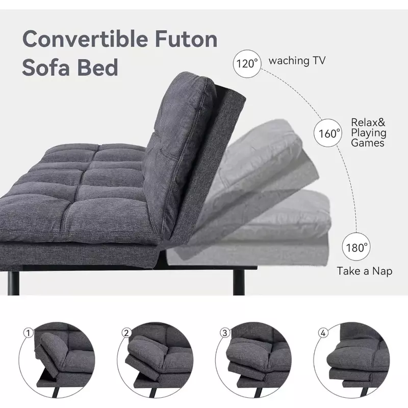 Sofá-cama sofá Convertible Memory Foam, Futon Sleeper, Splitback pequeno, Loveseat moderno, Sala de estar, Apartamento, Cinza médio