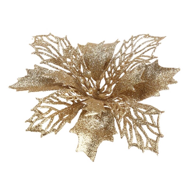 9 см блестящий искусственный цветок пуансеттии, украшения для рождественской елки для рождественского венка, украшения для