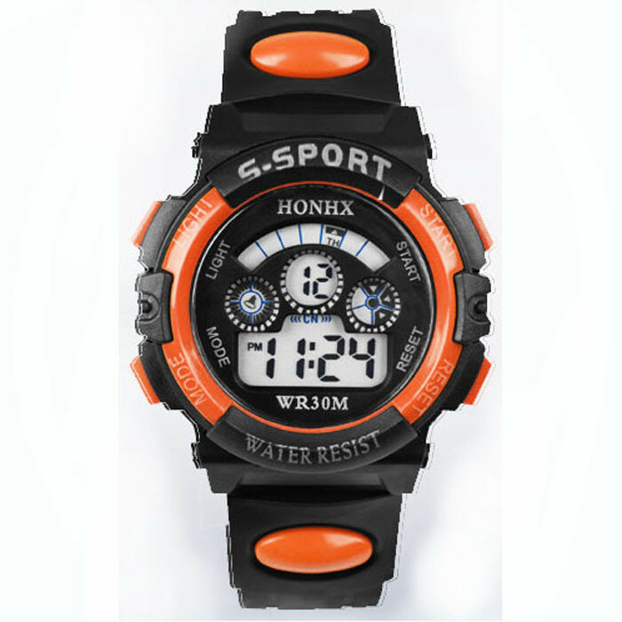 Waterproof Children Boy Digital LED Quartz Alarm Date Sports Wrist Watch Orange Kids Waterproof  Watch Relogio  Infantil