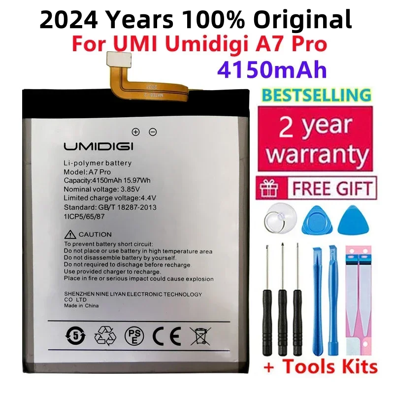 Batterie de téléphone portable pour UMI Umidigi A7 Pro, batterie 100% mAh, haute qualité, articulation Polymer 24.com, 4150 d'origine, nouveau