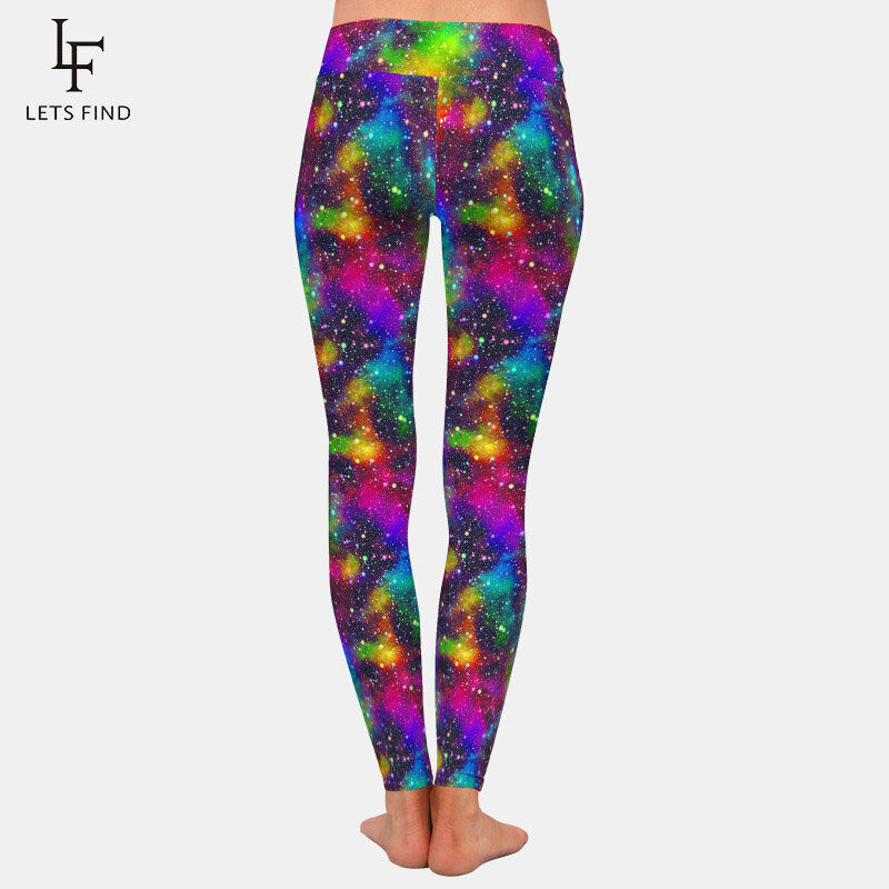 LETSFIND-mallas de entrenamiento de alta calidad para mujer, Leggings ajustados suaves de cintura alta con estampado de universo colorido, 2020